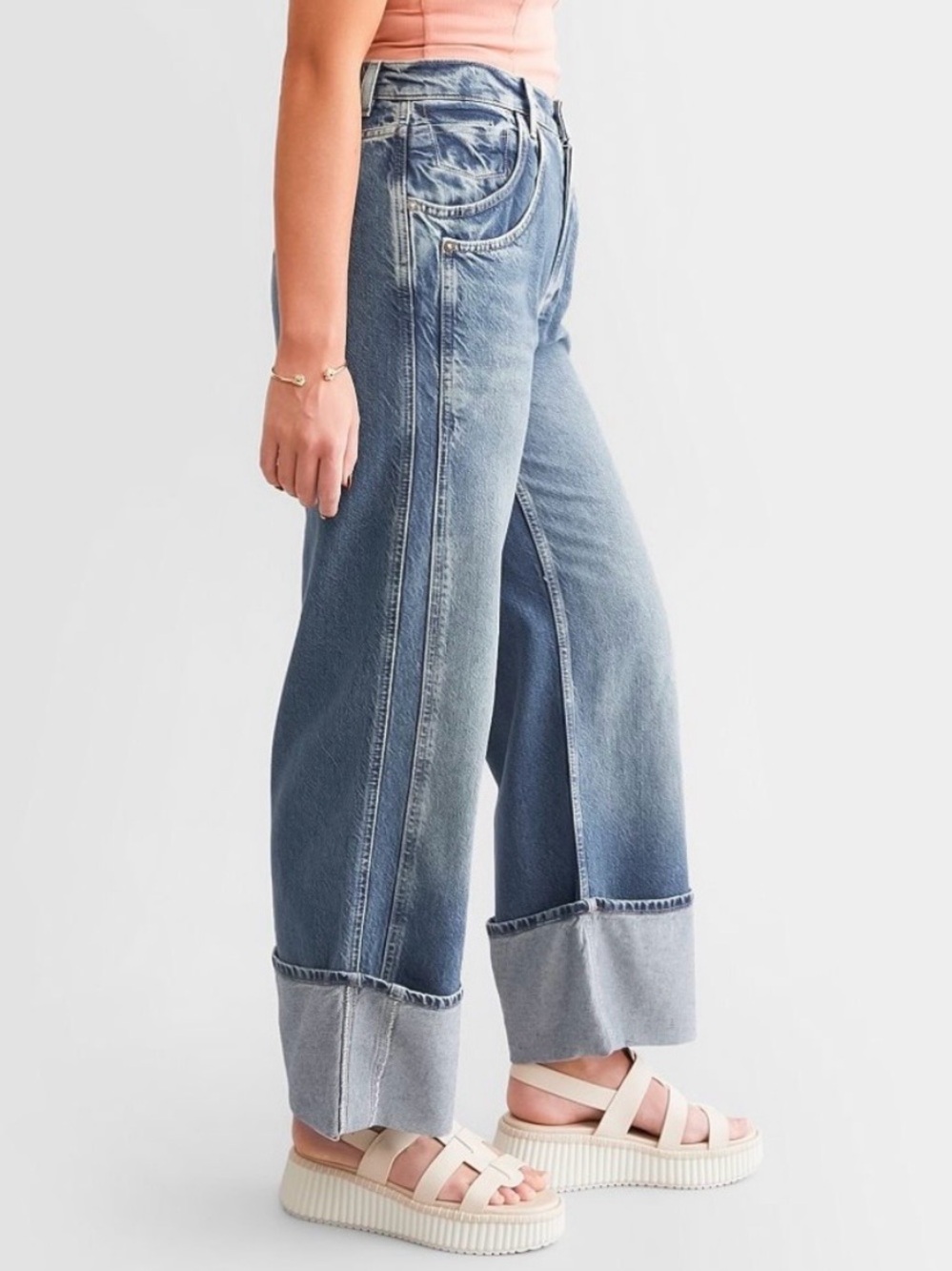 Free People/ We The Free Final Countdown Wide Leg Cuffed Jeans Size 31 - Picture 5 of 13